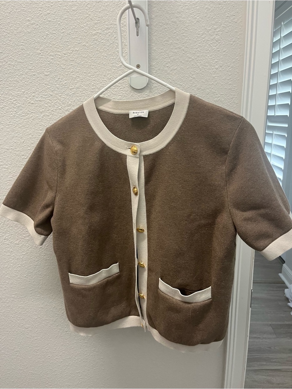 Aritzia Brown & Cream Short-Sleeve Knit Cardigan - Kids